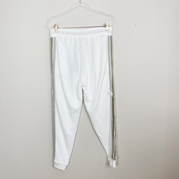 New Rails Oakland Slim Fit Glitter Stripe Joggers White Metallic Large L Lounge - Picture 2 of 14